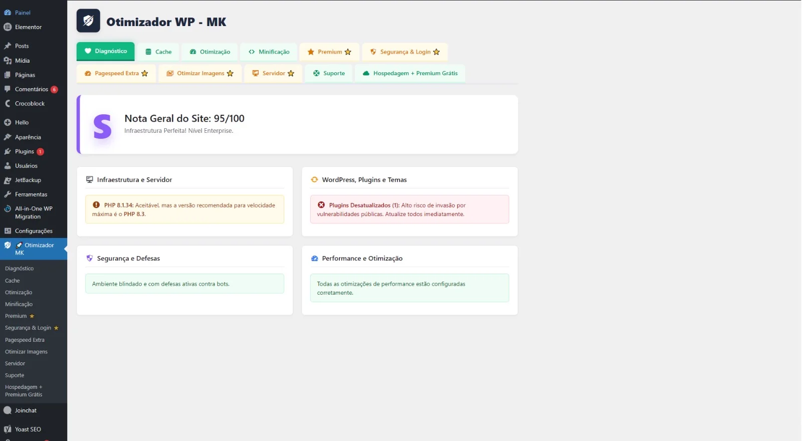 Aba Diagnóstico do plugin